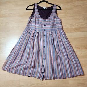 Madewell 100% Cotton Scoop Neck Tank Button Babydoll Dress Rainbow Stripe Small
